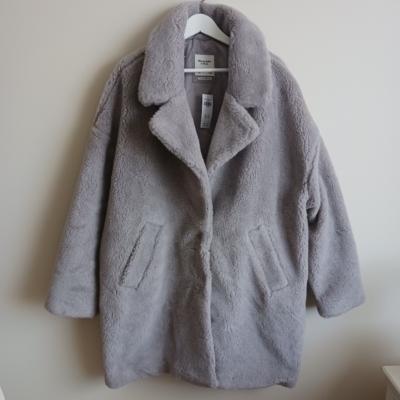 Light Grey Teddy Coat - ABERCROMBIE & FITCH - Picture 4 of 7